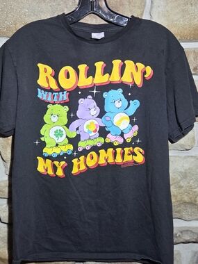 Care Bears Black Tee with Multicolor Roller Skate Graphic